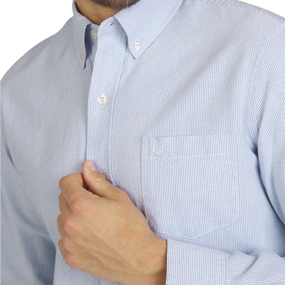 Chaps Men's Stretch Oxford Classic Blue and White Striped Shirt
